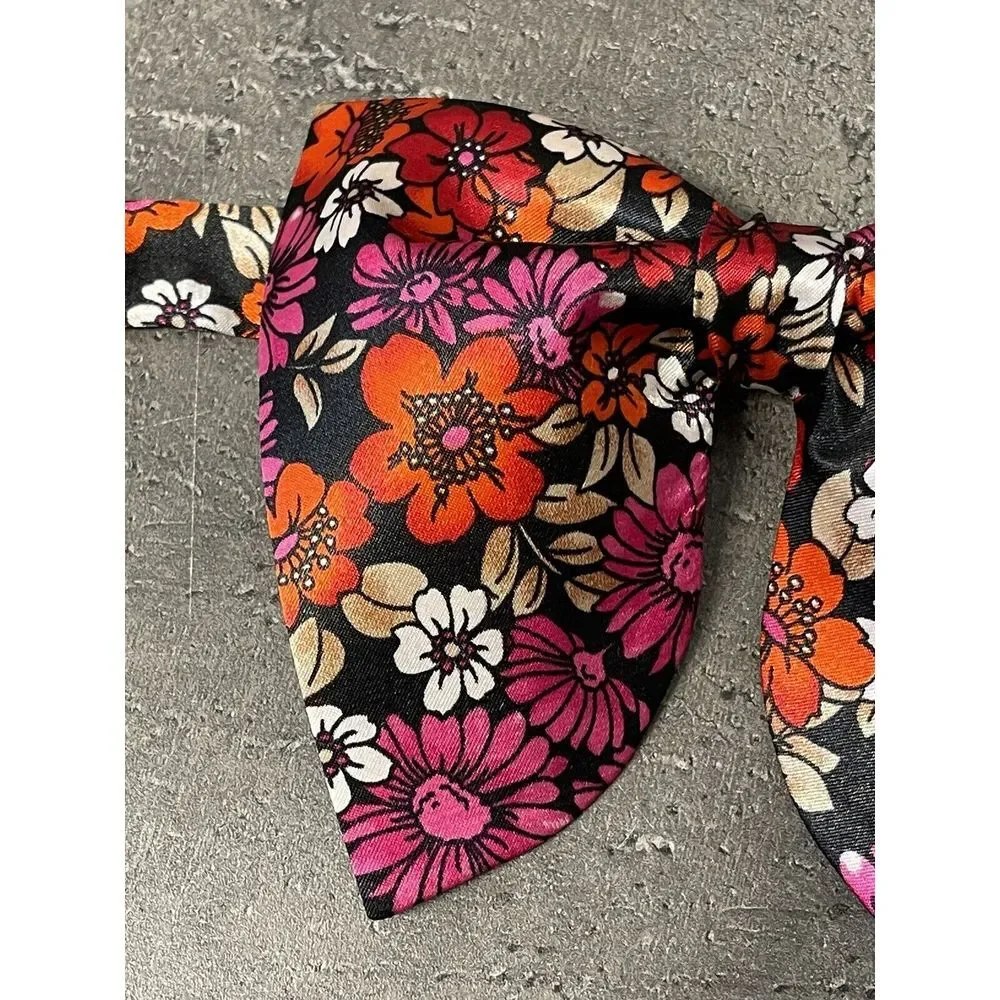 Handmade Oversized Black/Red FloraL‎ Satin Bow tie Vintage style Wedding Prom